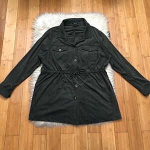 Torrid Fleece Velvet Utility Drawstring Lightweight Olive Green Shacket Jacket 2